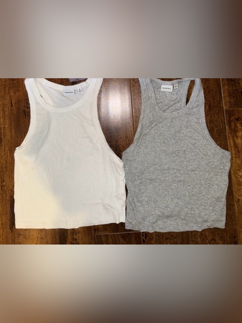 Set of two Sunday Best Tank Tops in Gray, and White from Aritzia